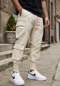 Pantaloni de trening cargo  bej  conici y224 imagine