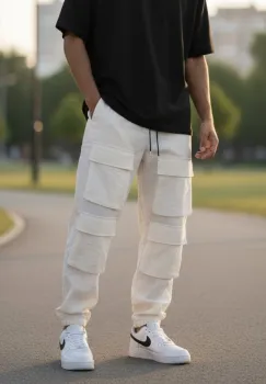 Pantaloni de trening cargo  bej  conici Y239 imagine