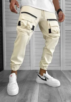 Pantaloni de trening cargo bej conici Y256 33-3 imagine