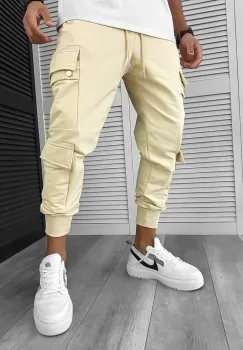 Pantaloni de trening cargo crem conici 12504 imagine