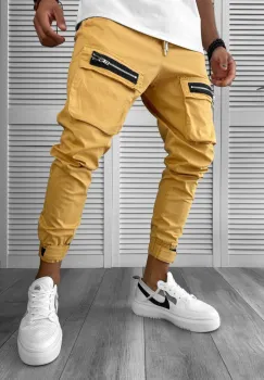 Pantaloni de trening cargo crem conici Y103 34-4 imagine