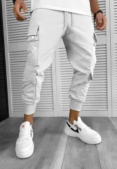 Pantaloni de trening cargo gri conici 12506 imagine