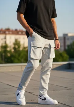 Pantaloni de trening cargo  gri  conici Y198 imagine