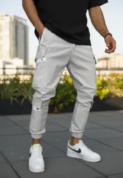 Pantaloni de trening cargo  gri  conici Y201 imagine