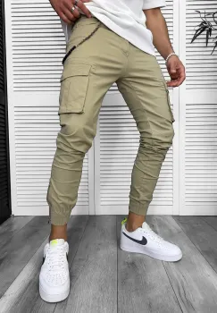 Pantaloni de trening cargo  kaki  conici 3157 imagine