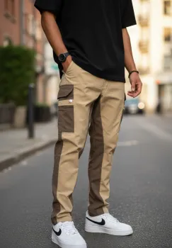 Pantaloni de trening cargo  maro  conici Y202 imagine