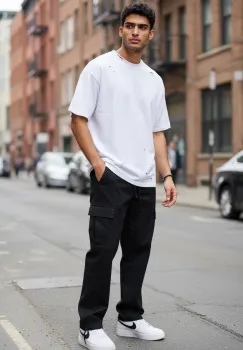 Pantaloni de trening cargo  negri  conici 1483 P20-3.3 imagine