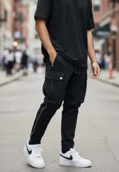 Pantaloni de trening cargo  negri  conici Y196 P18-2.1 imagine