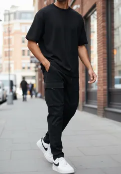 Pantaloni de trening cargo  negri  conici Y198 O2-3.2 imagine