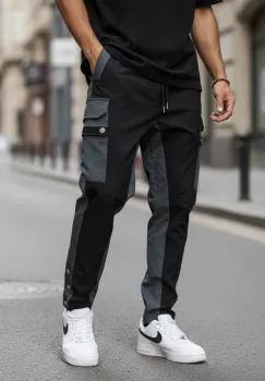 Pantaloni de trening cargo  negri  conici Y202 O2-4.2 imagine