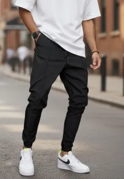 Pantaloni de trening cargo  negri  conici Y516 P18-2.1 imagine