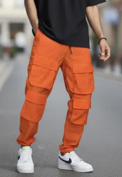 Pantaloni de trening cargo  orange  conici Y239 imagine