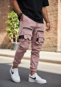 Pantaloni de trening cargo  roz pudra  conici Y256 imagine