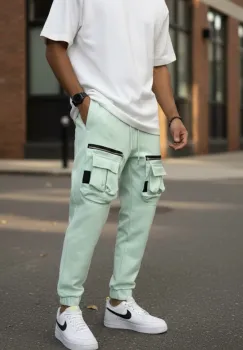 Pantaloni de trening cargo  verzi  conici Y256 P18-4.3 imagine