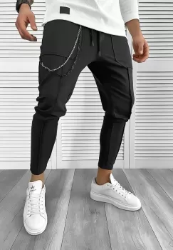 Pantaloni de trening negri conici 10142 imagine