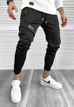 Pantaloni de trening negri conici 10234 imagine
