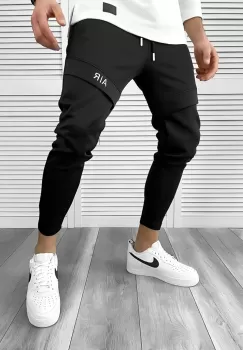 Pantaloni de trening negri conici 10236 imagine