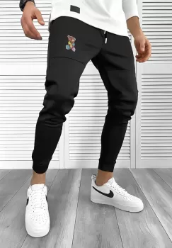 Pantaloni de trening negri conici 10238 imagine