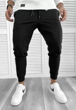 Pantaloni de trening negri conici 12110 imagine