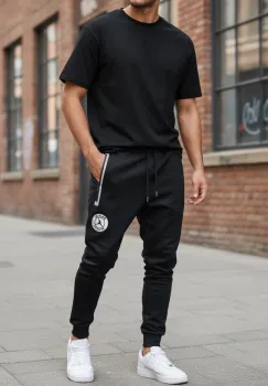 Pantaloni de trening negri conici L1129 imagine