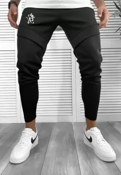 Pantaloni de trening negri silon conici 12374 imagine