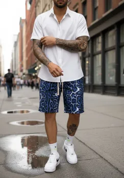 Pantaloni de trening scurti cu imprimeu albastru S112 imagine