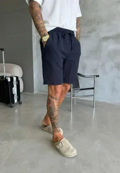 Pantaloni scurti din in  lejeri  albastri BG8005 imagine
