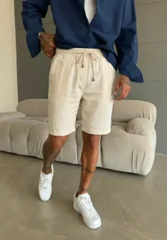 Pantaloni scurti din in  lejeri  bej BG8005 imagine