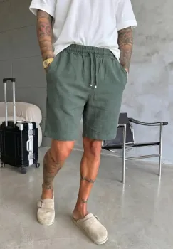 Pantaloni scurti din in  lejeri  kaki BG8005 imagine