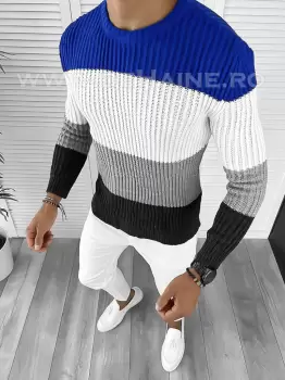 Pulover barbati gros gri slim fit T3574 81-3 imagine