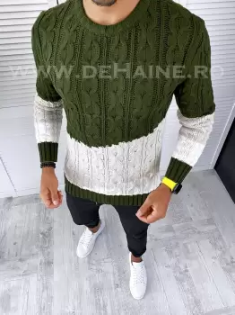 Pulover barbati gros kaki slim fit T3612 86-1 imagine