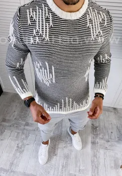 Pulover barbati gros slim fit alb T3636 23-5 imagine