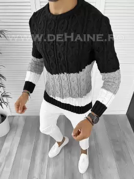 Pulover barbati gros slim fit negru T3612 82-5 imagine