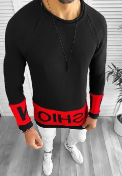 Pulover barbati gros slim fit negru ZR T3580 imagine