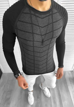 Pulover barbati slim fit negru T3706 108-3 E~ imagine