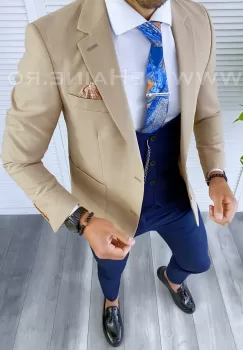 Sacou barbati bej slim fit B5307 P20-3.2 imagine