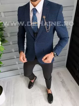 Sacou barbati bleumarin slim fit B1532 74-2 E imagine