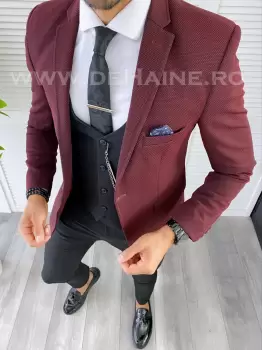 Sacou barbati grena slim fit B5585 8-5 imagine