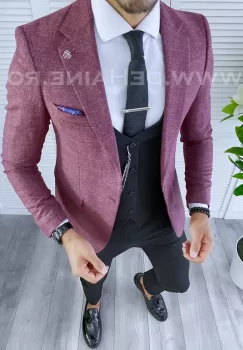 Sacou barbati grena slim fit B5603 74-2 e imagine