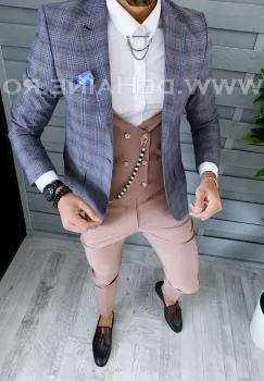 Sacou barbati in carouri slim fit B1451 65b-3 imagine