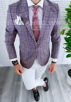 Sacou barbati in carouri slim fit B4238 E 57-2 ~ imagine