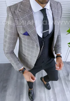 Sacou barbati in carouri slim fit B5582 N2-4.3 imagine