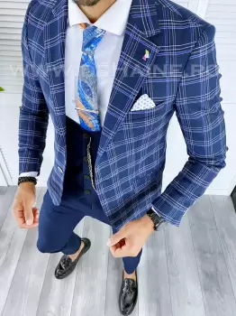 Sacou barbati in carouri slim fit B5589 8-5 imagine