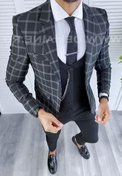 Sacou barbati in carouri slim fit B5604 Y E 67-5 imagine
