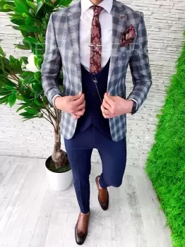 Sacou barbati in carouri slim fit ZR A4880 82-3  imagine
