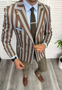 Sacou barbati slim fit  2 randuri de nasturi  dungi 11867 imagine