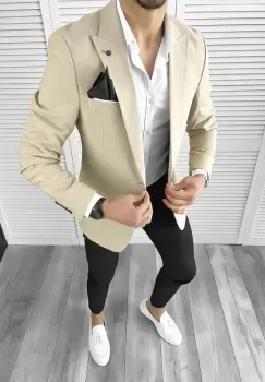 Sacou barbati slim fit bej 546 E 140-5 imagine