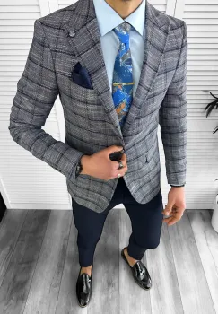 Sacou barbati slim fit cu carouri  3641 imagine