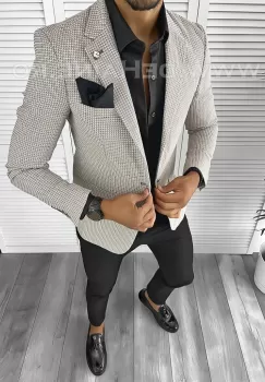Sacou barbati slim fit cu imprimeu B8275 67-3 E imagine