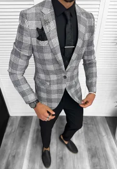 Sacou barbati slim fit gri 3094 imagine